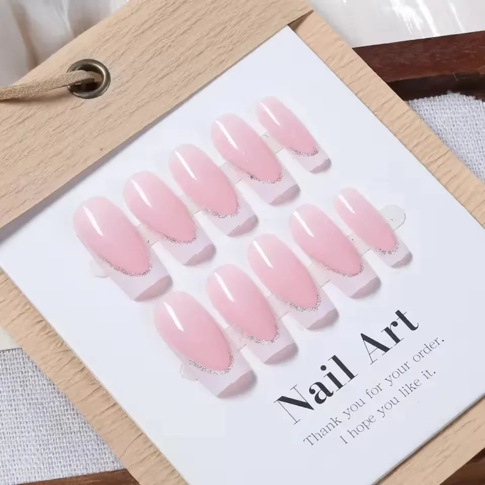 White French Tip Press on Nails Coffin False Nails French Glitter Wearable Fake Nails Acrylic Full Cover Press on Nails Tips