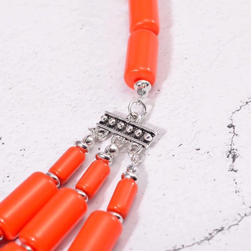 Handmade African Beads Earrings Bracelet Necklace Sets Nigerian Wedding Indian Jewelry Bridal Accessories