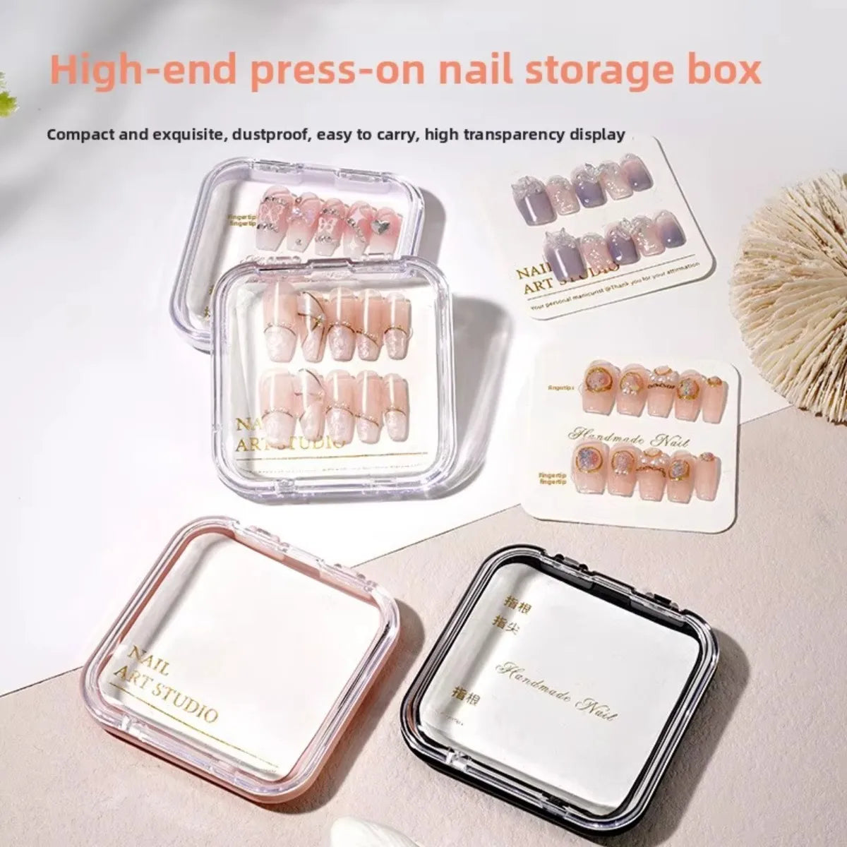 Acrylic Wearable Nail Storage Box, High Transparency Thickened Portable Display Case for Press On Nails – Polished Finish