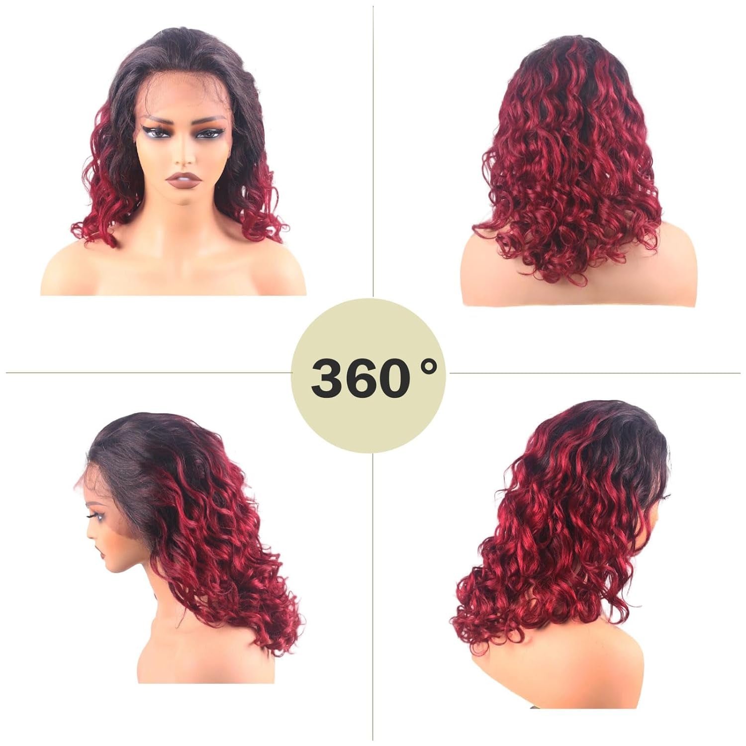18 Inch Ombre Body Wave Human Hair Lace Front Wig - 13X4 HD Transparent 360° Full Lace, Glueless Pre Plucked Burgundy Balayage on Black (TT1B/BUG) Daily Wig for Women