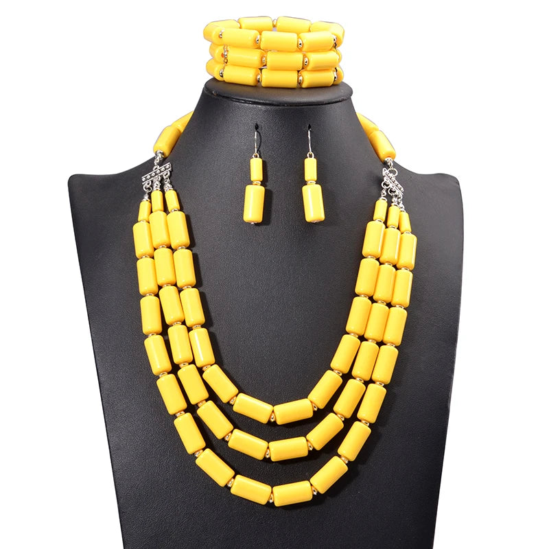 Handmade African Beads Earrings Bracelet Necklace Sets Nigerian Wedding Indian Jewelry Bridal Accessories