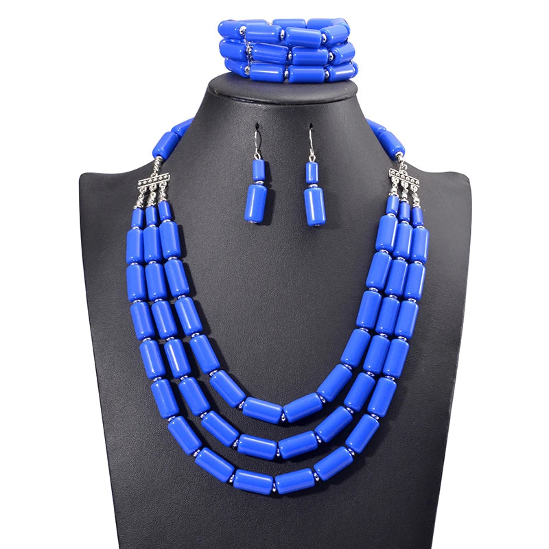 Handmade African Beads Earrings Bracelet Necklace Sets Nigerian Wedding Indian Jewelry Bridal Accessories