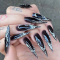 24Pcs Stiletto Shape Black Red Press on False Nails Extra Long Almond Head Cool Full Fake Nails Tips Gradient Manicure Tools