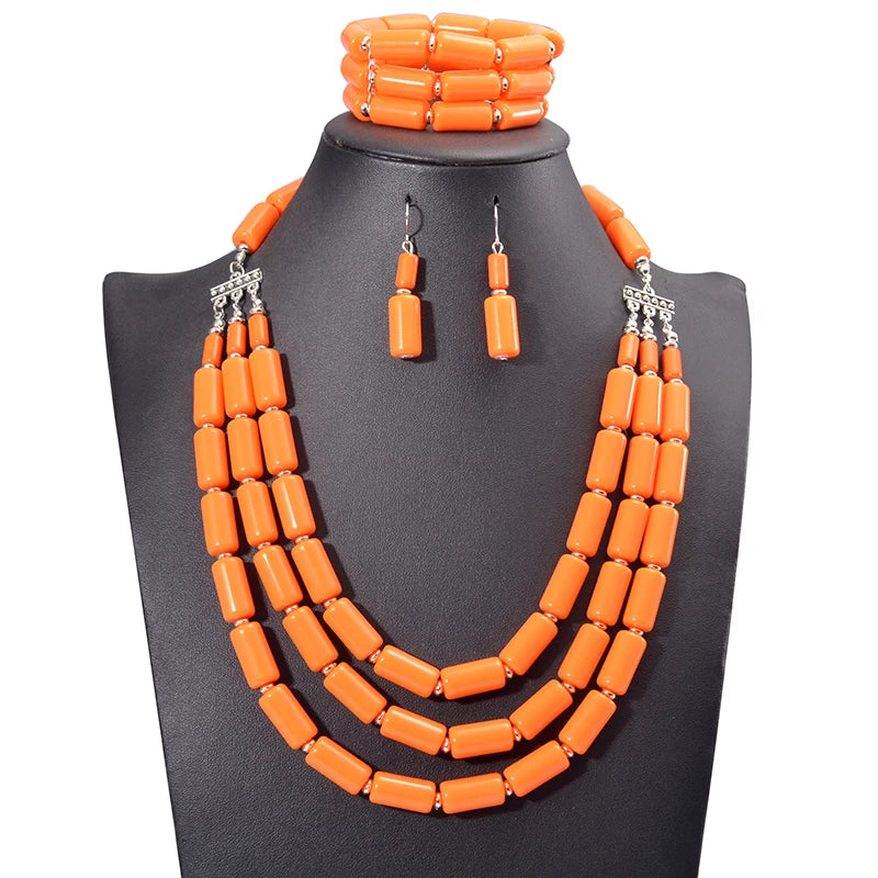 Handmade African Beads Earrings Bracelet Necklace Sets Nigerian Wedding Indian Jewelry Bridal Accessories