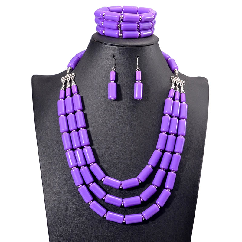 Handmade African Beads Earrings Bracelet Necklace Sets Nigerian Wedding Indian Jewelry Bridal Accessories