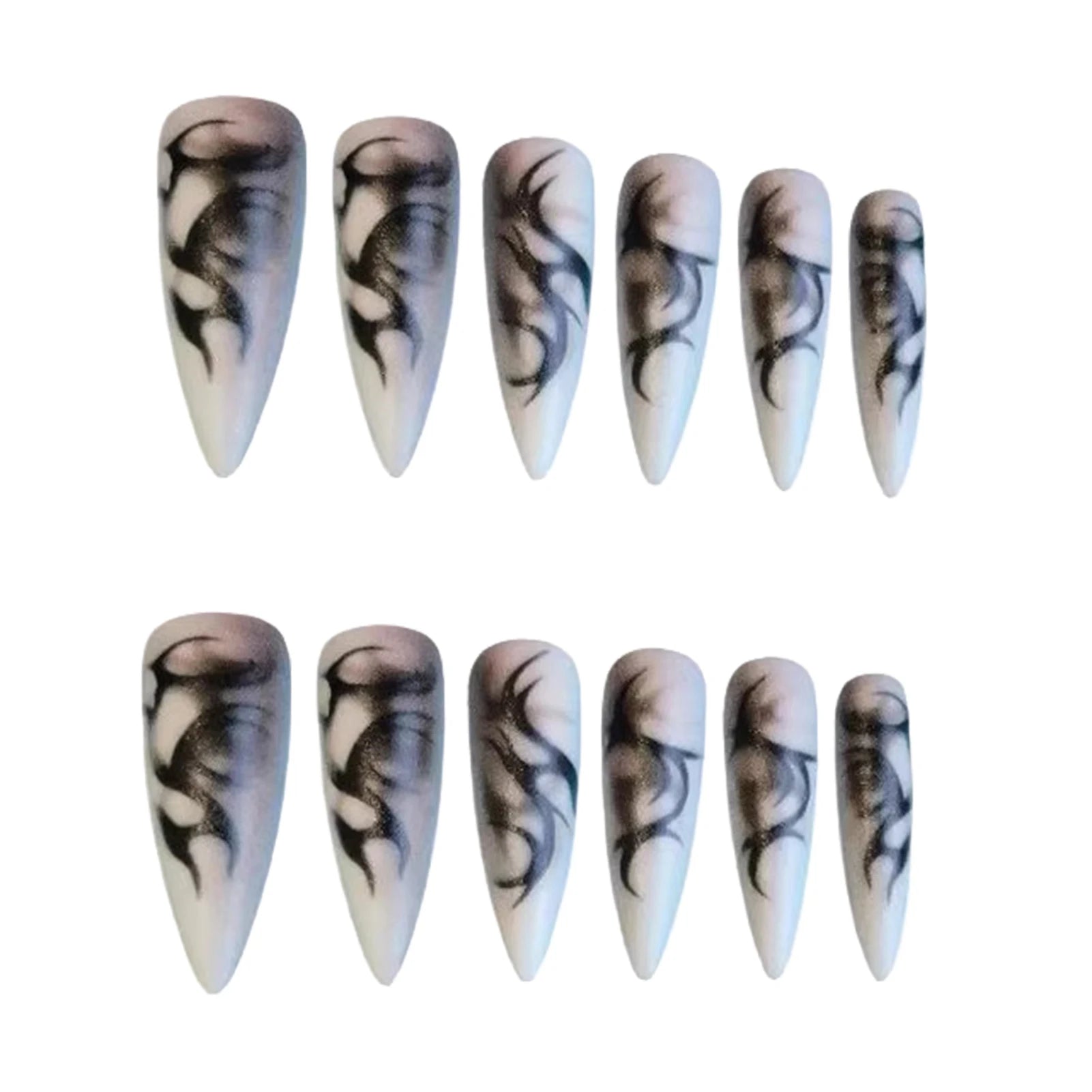 24pcs Punk Cool Long Pointed False Nails Black Thorns White Spikes Design Press on Nails European Spicy Girls Fake Nail Patches