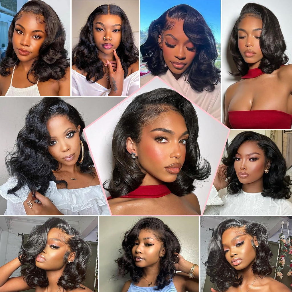 18 Inch Ombre Body Wave Human Hair Lace Front Wig - 13X4 HD Transparent 360° Full Lace, Glueless Pre Plucked Burgundy Balayage on Black (TT1B/BUG) Daily Wig for Women