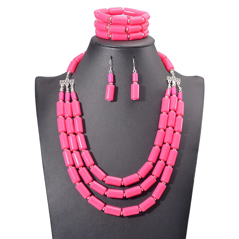 Handmade African Beads Earrings Bracelet Necklace Sets Nigerian Wedding Indian Jewelry Bridal Accessories