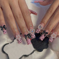 24Pcs Y2K Style Leopard Print Design Fake Nails with Black Bow, Heart, Star, and Rhinestone Designs, Suitable for Women for Dating, Daily Wear, Mother's Day Gift, Removable Press-On Nail Set with Jelly Glue and File
