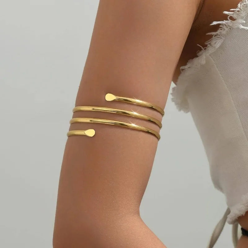 Minimalist Arm Cuff for Women, Flat End Open Bracelet, Elegant Statement Jewelry for Upper Arm