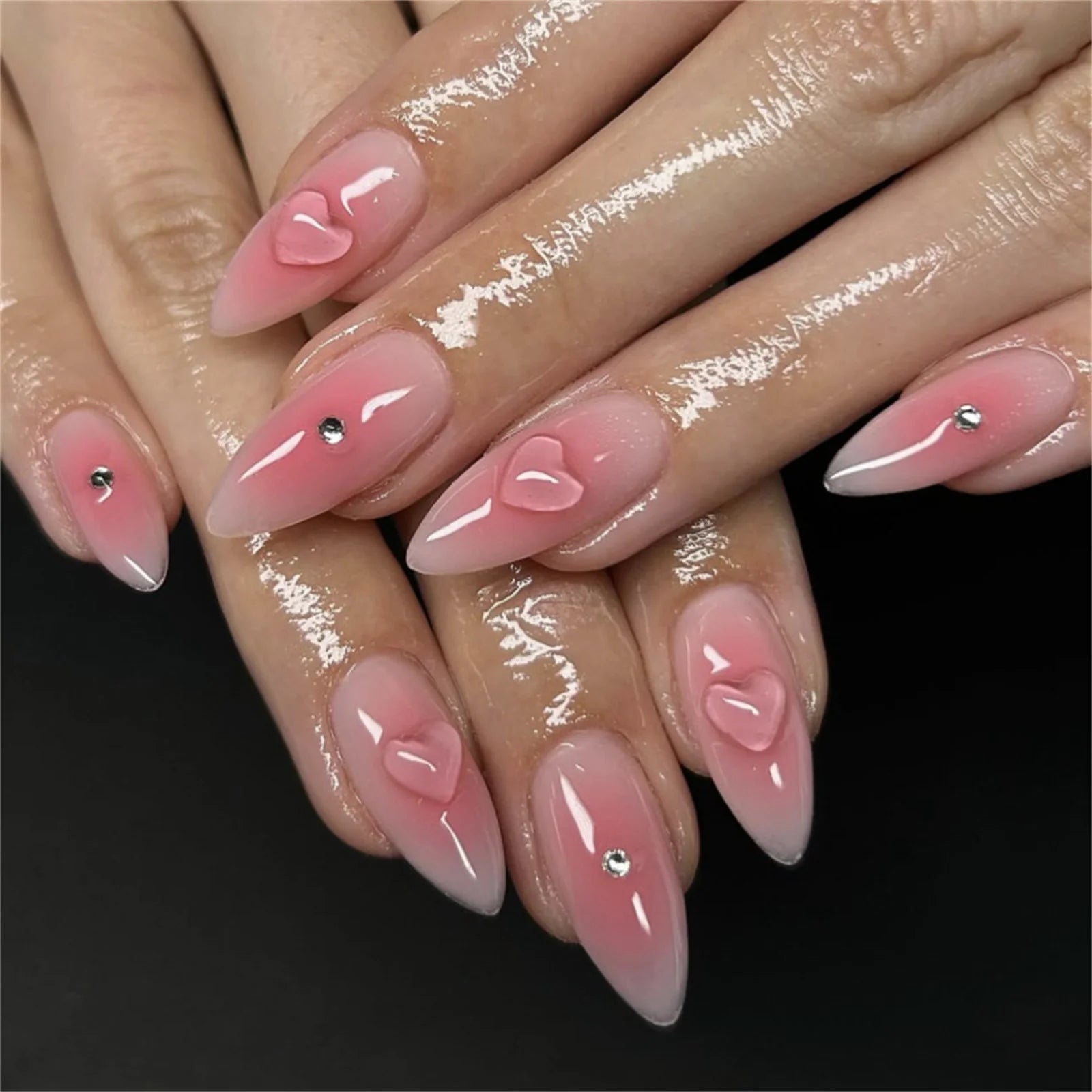 24pcs Punk Cool Long Pointed False Nails Black Thorns White Spikes Design Press on Nails European Spicy Girls Fake Nail Patches