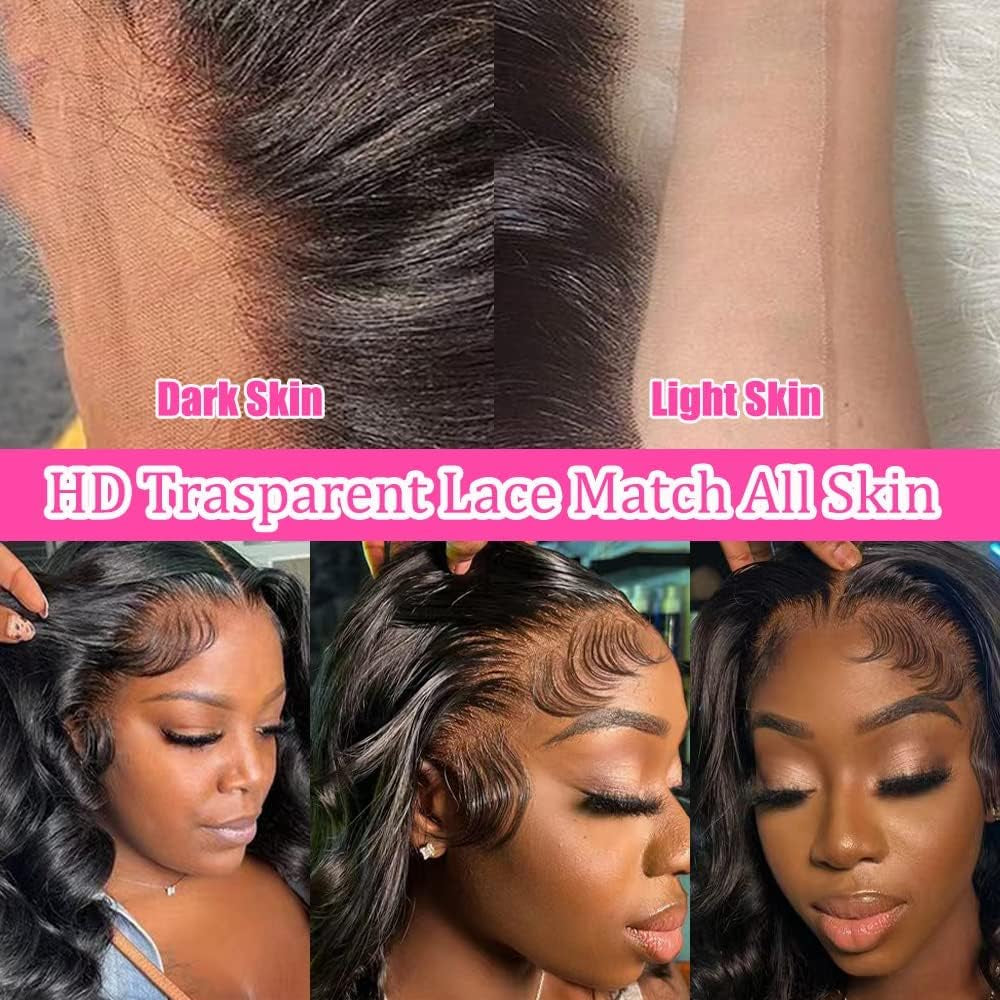 18 Inch Ombre Body Wave Human Hair Lace Front Wig - 13X4 HD Transparent 360° Full Lace, Glueless Pre Plucked Burgundy Balayage on Black (TT1B/BUG) Daily Wig for Women