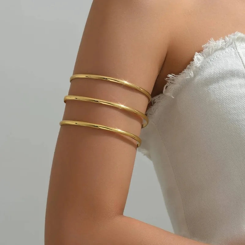 Minimalist Arm Cuff for Women, Flat End Open Bracelet, Elegant Statement Jewelry for Upper Arm