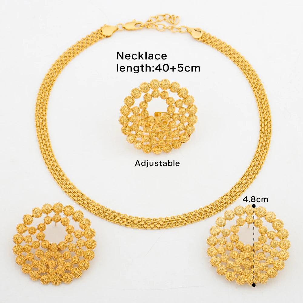 Luxury Handmade Big Earrings Ring Set  Plated Dubai Chain Wedding Jewelry Bridal Accessory Arab Turkis Earrings Women