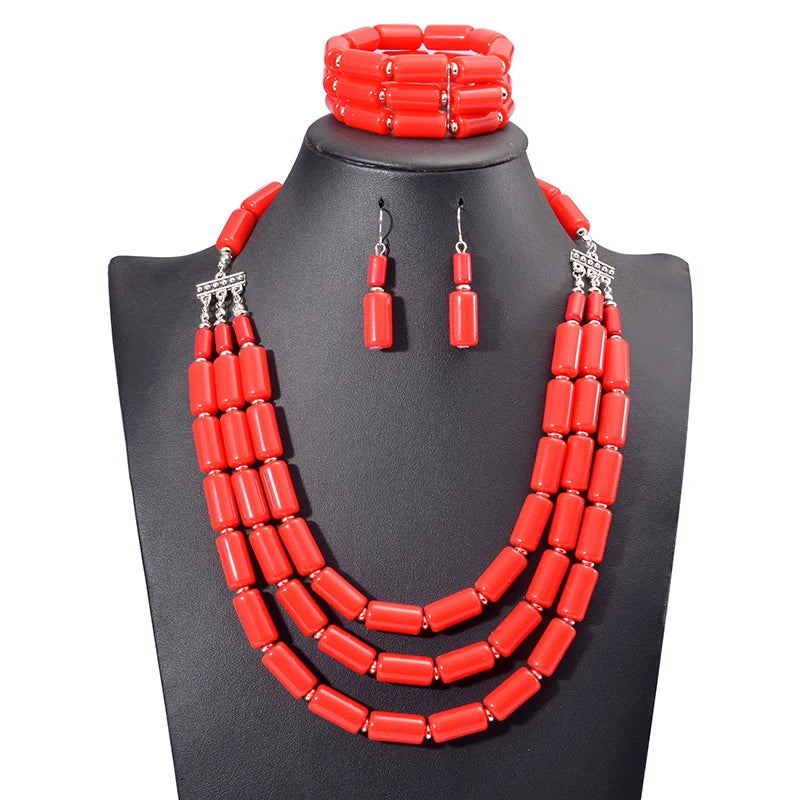 Handmade African Beads Earrings Bracelet Necklace Sets Nigerian Wedding Indian Jewelry Bridal Accessories