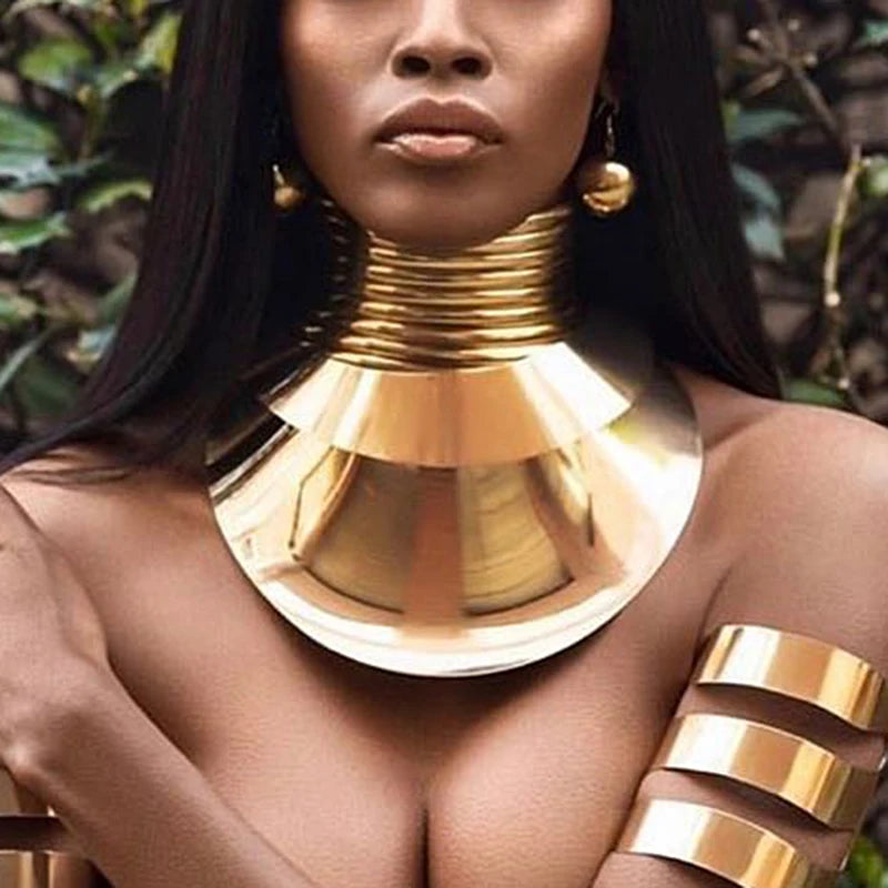 MANILAI African Statement Necklaces Big Alloy Torques For Women Large Collar Choker Necklace Boho Design Steampunk Jewelry
