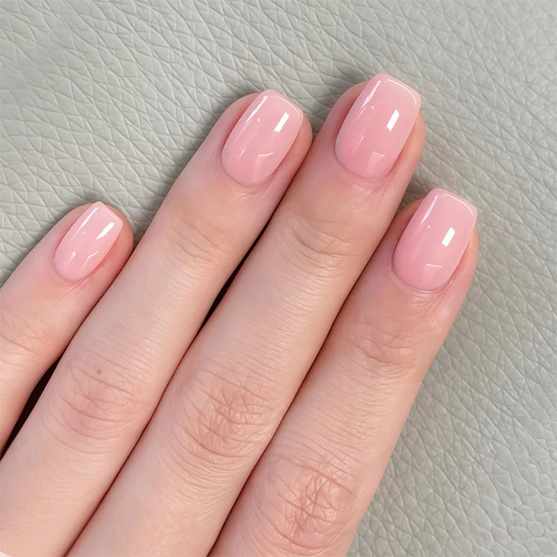 24Pcs Simple Ballet Glitter Detachable Nails with Pink Gradient French Square Press on Fake Nails Short Full Cover Nail Tips Art