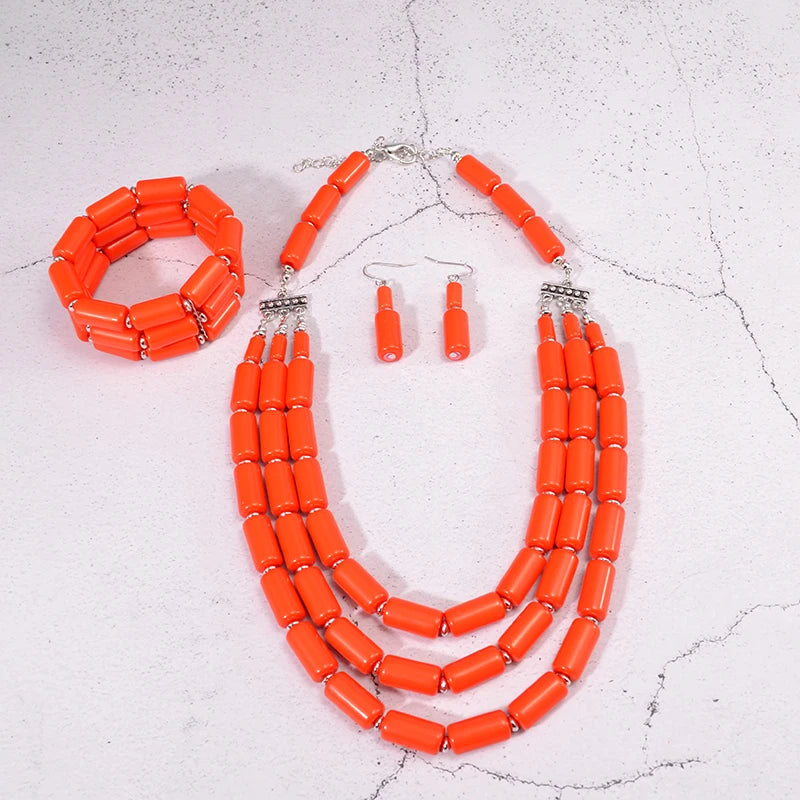 Handmade African Beads Earrings Bracelet Necklace Sets Nigerian Wedding Indian Jewelry Bridal Accessories